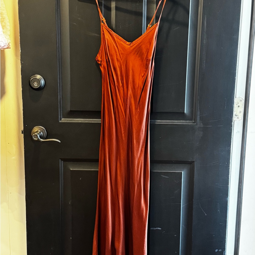NATION LTD Satin Slip Dress - Rust Orange